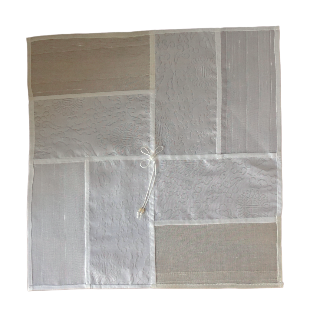 Jogakbo Silk Table Cover by Yuree — hand-pieced Korean silk patchwork, 30x30cm