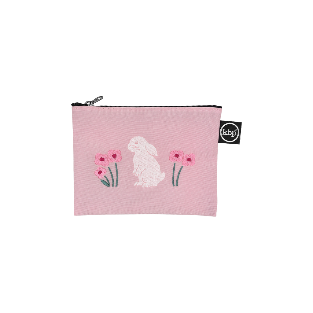 Grove Bunny embroidered zip pouch in baby pink by Kitty Bunny Pony