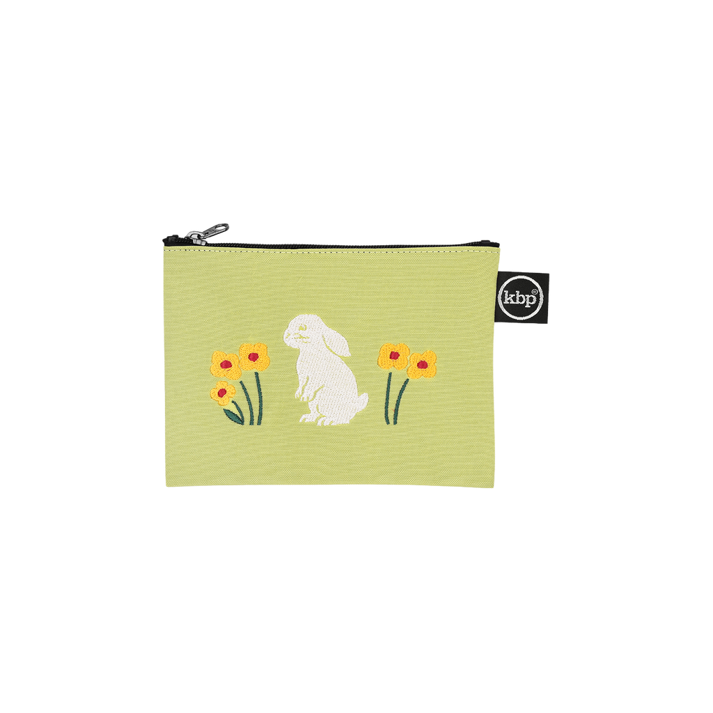 Grove Bunny embroidered zip pouch in lime by Kitty Bunny Pony