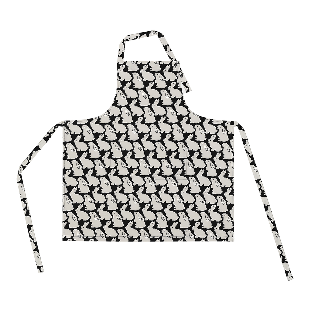 Little Black Bunnies long kitchen apron in black and ivory by Kitty Bunny Pony