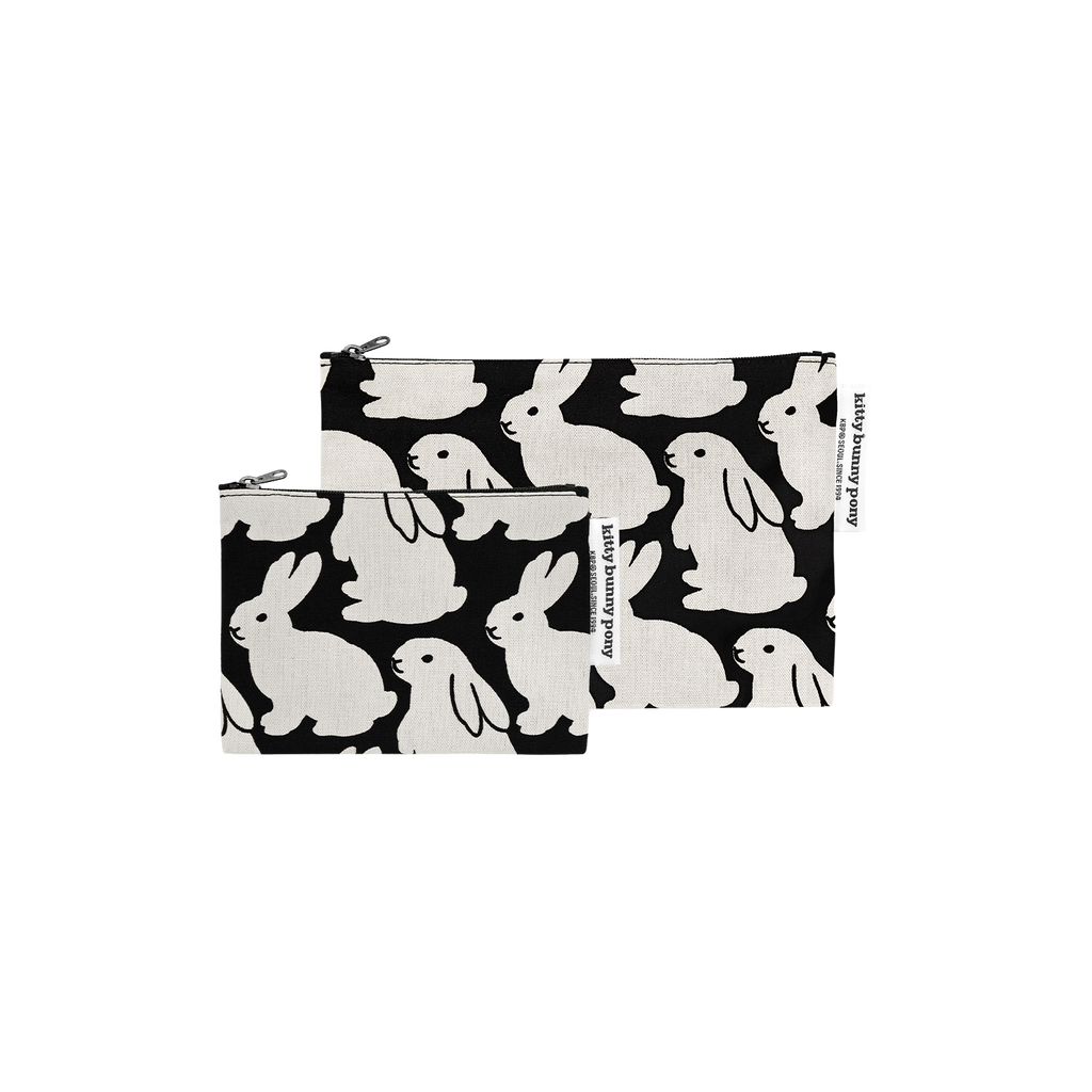 Little Black Bunnies flat zip pouch by Kitty Bunny Pony