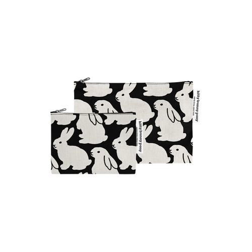 Little Black Bunnies flat zip pouch by Kitty Bunny Pony