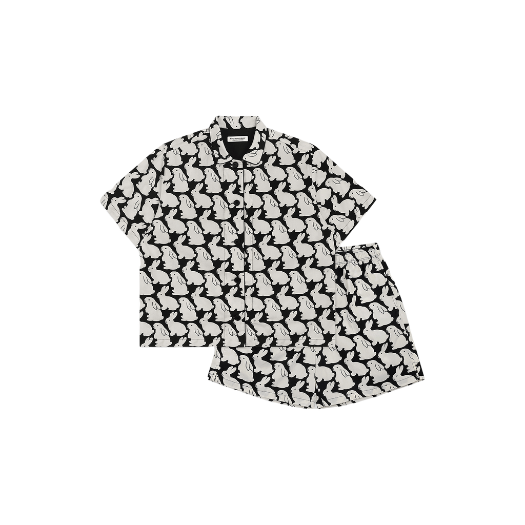 Plain Little Bunnies Short Sleeve Pajama Set Black
