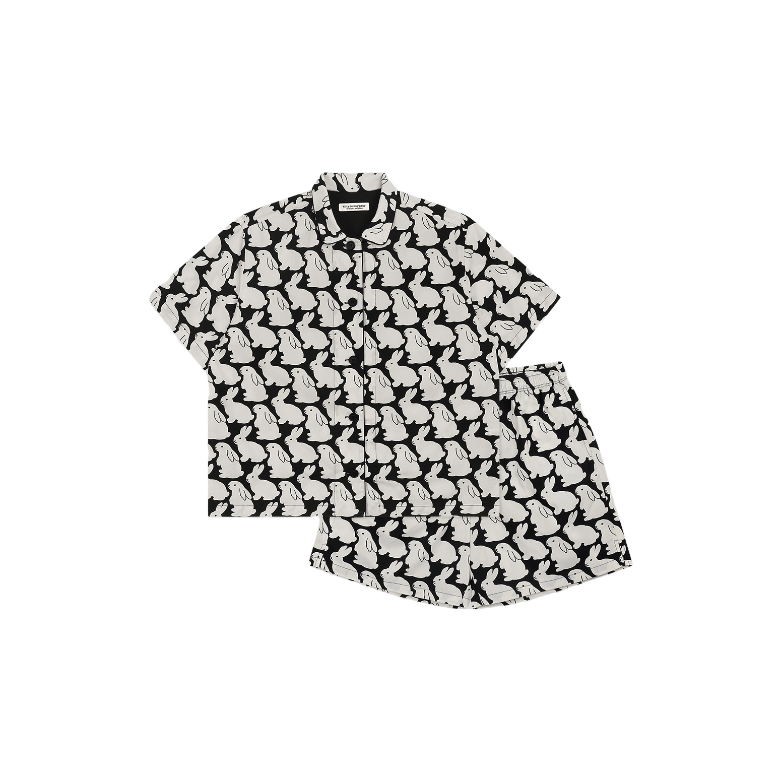 Plain Little Bunnies Short Sleeve Pajama Set Black