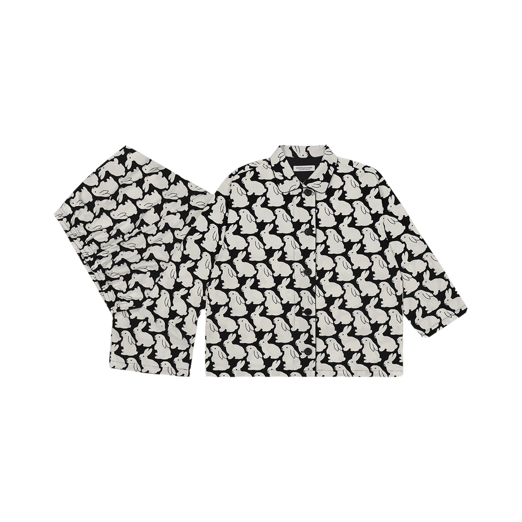 Little Bunnies long-sleeve cotton pajama set in black by Kitty Bunny Pony