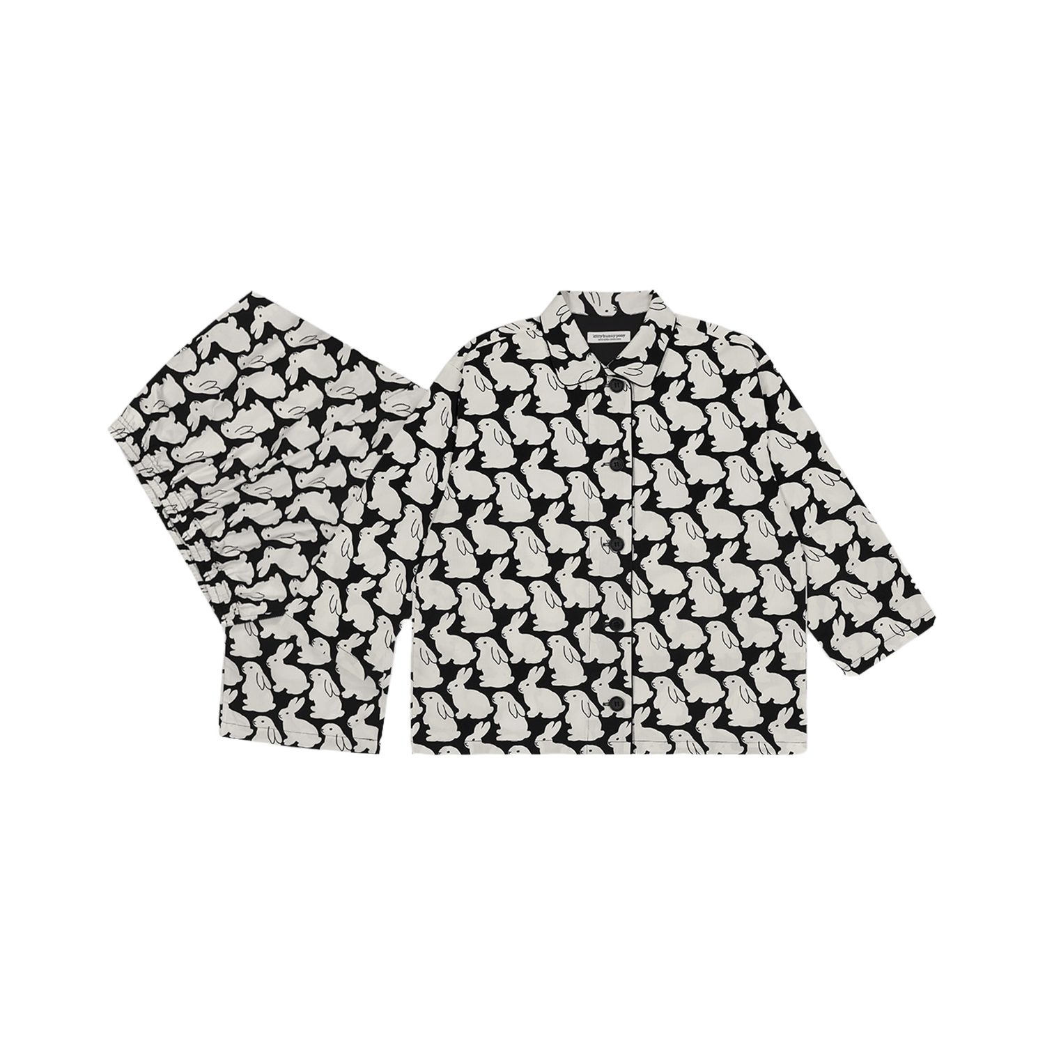 Pajama Set Plain Little Bunnies Long Sleeve Black