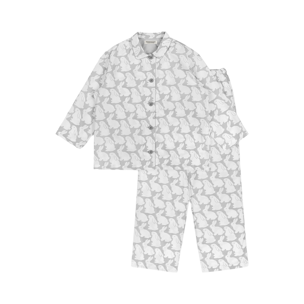 Pajama Set Plain Little Bunnies Long Sleeve Grey