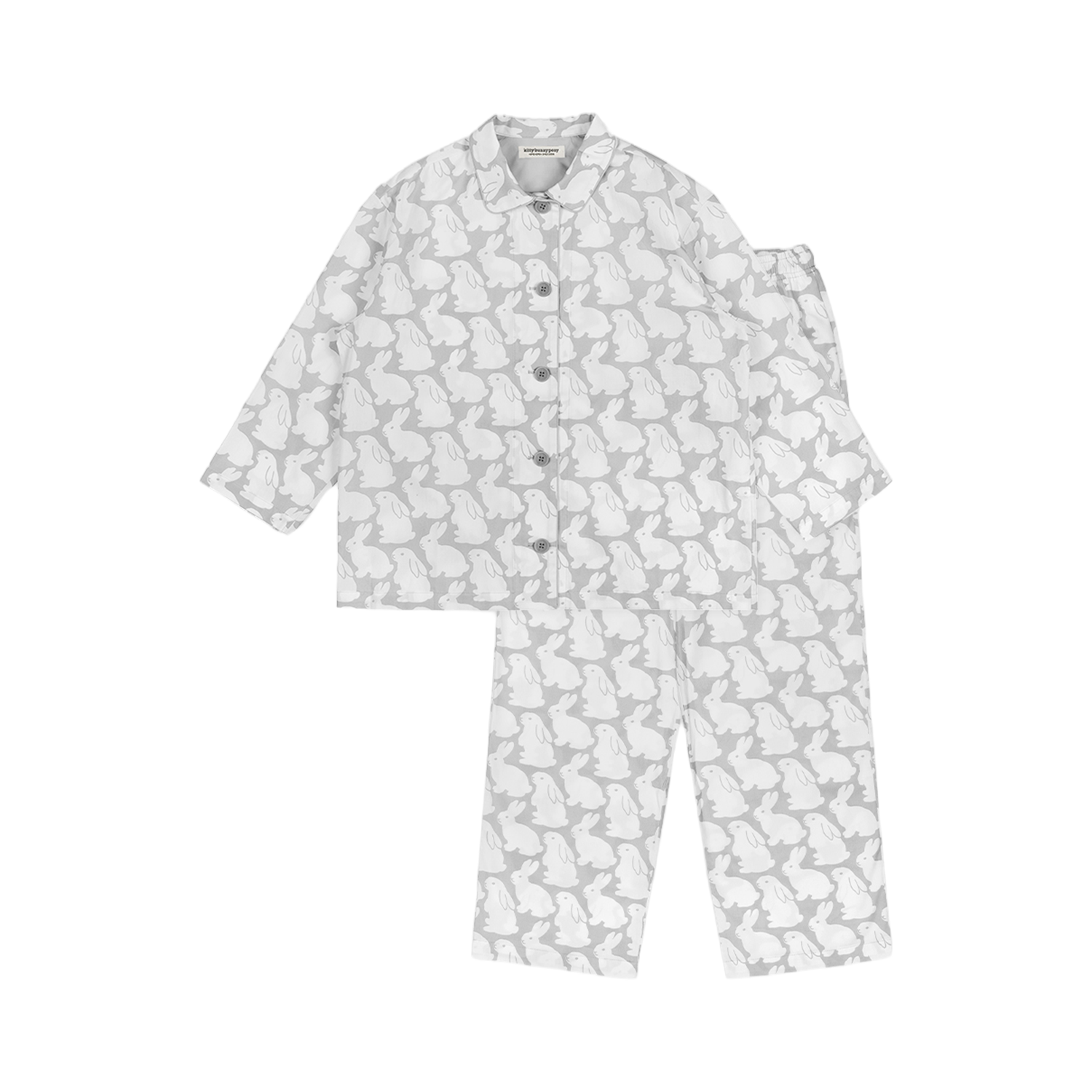 Pajama Set Plain Little Bunnies Long Sleeve Grey