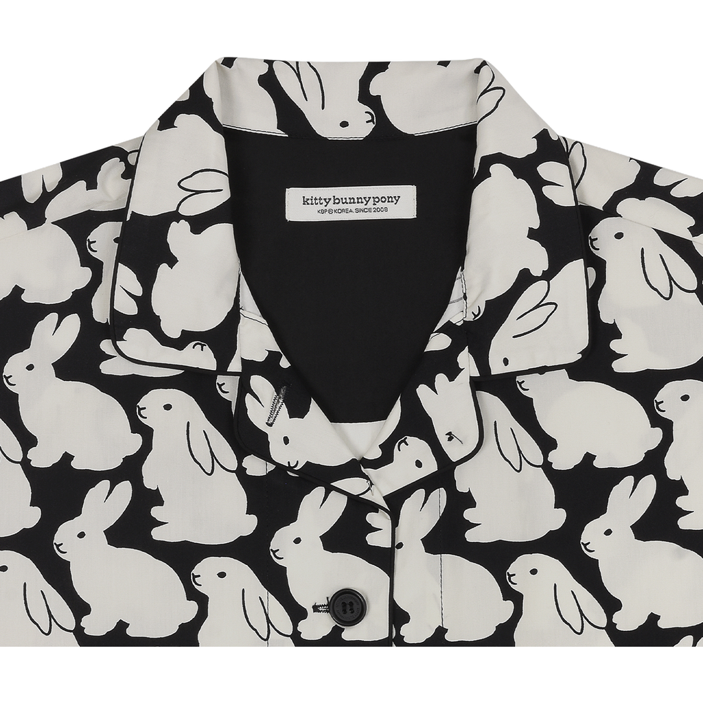 Pajama Set Plain Little Bunnies Long Sleeve Black