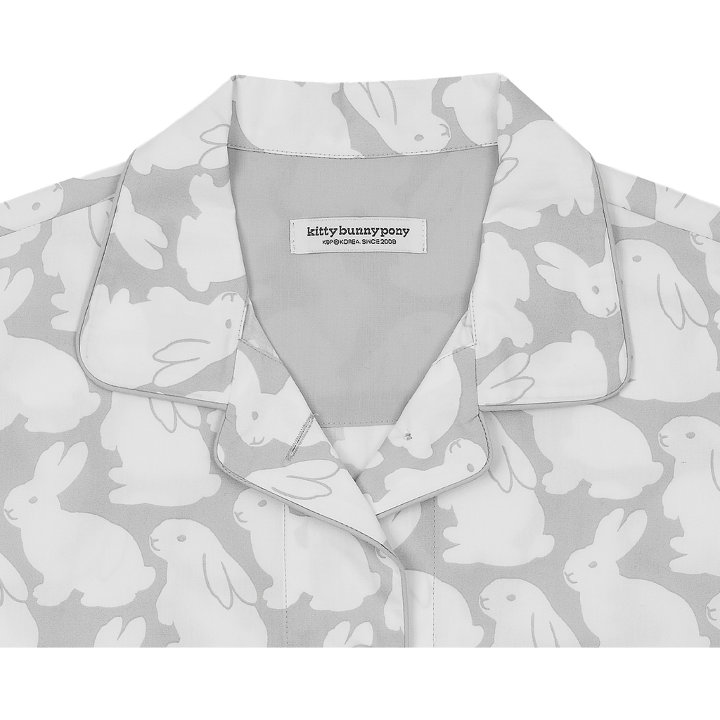 Pajama Set Plain Little Bunnies Long Sleeve Grey