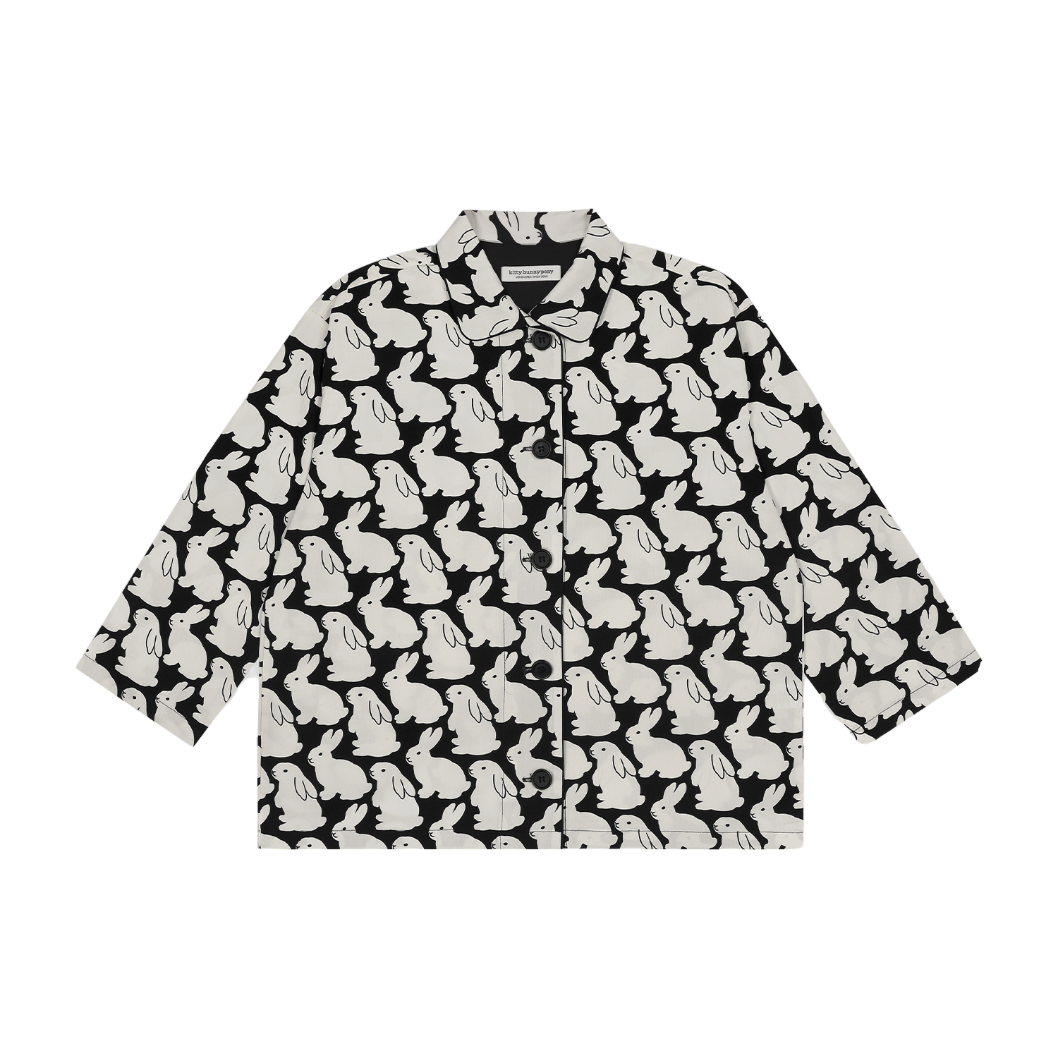 Pajama Set Plain Little Bunnies Long Sleeve Black