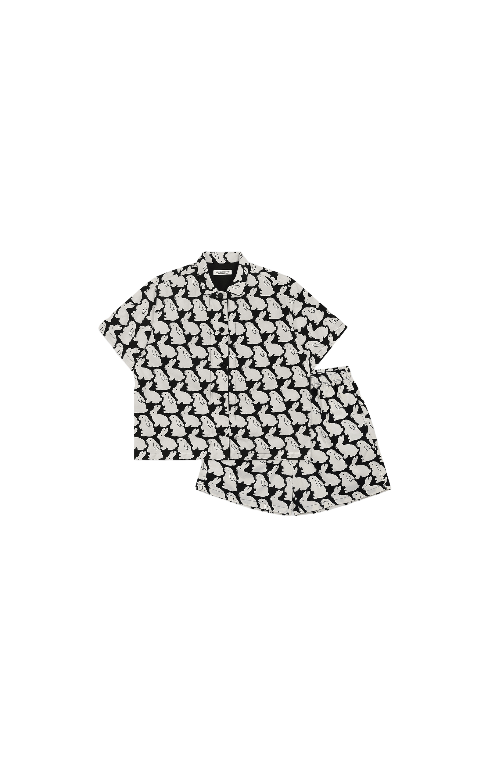 Pajama Set Plain Little Bunnies Short Sleeve Black