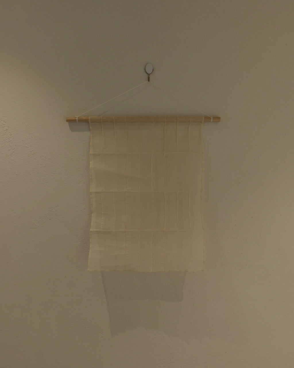 Jogakbo Silk Wall Hanging by Yuree — hand-pieced Korean silk patchwork, 30x40cm with wood dowel