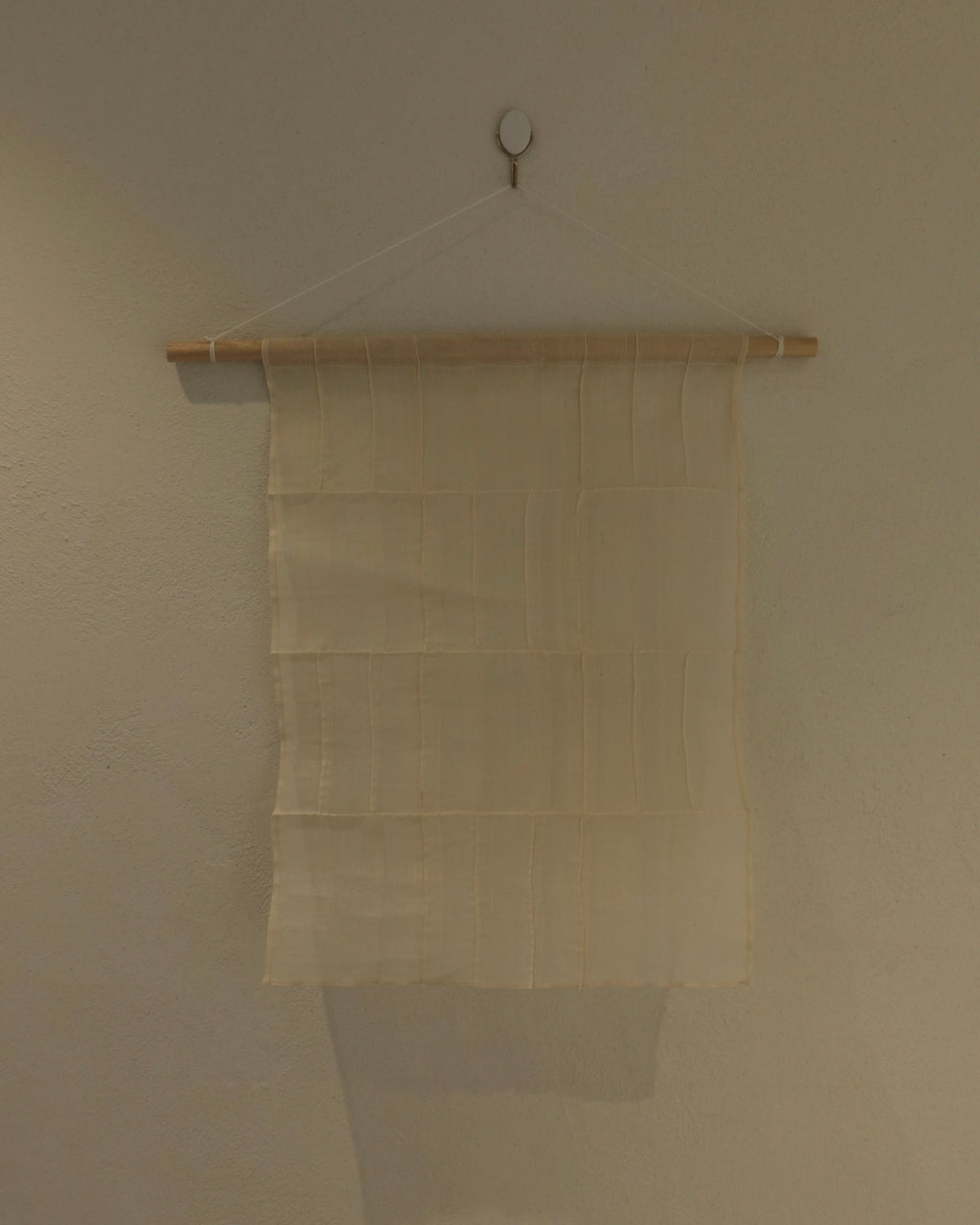 Jogakbo Silk Wall Hanging by Yuree — hand-pieced Korean silk patchwork, 30x40cm with wood dowel