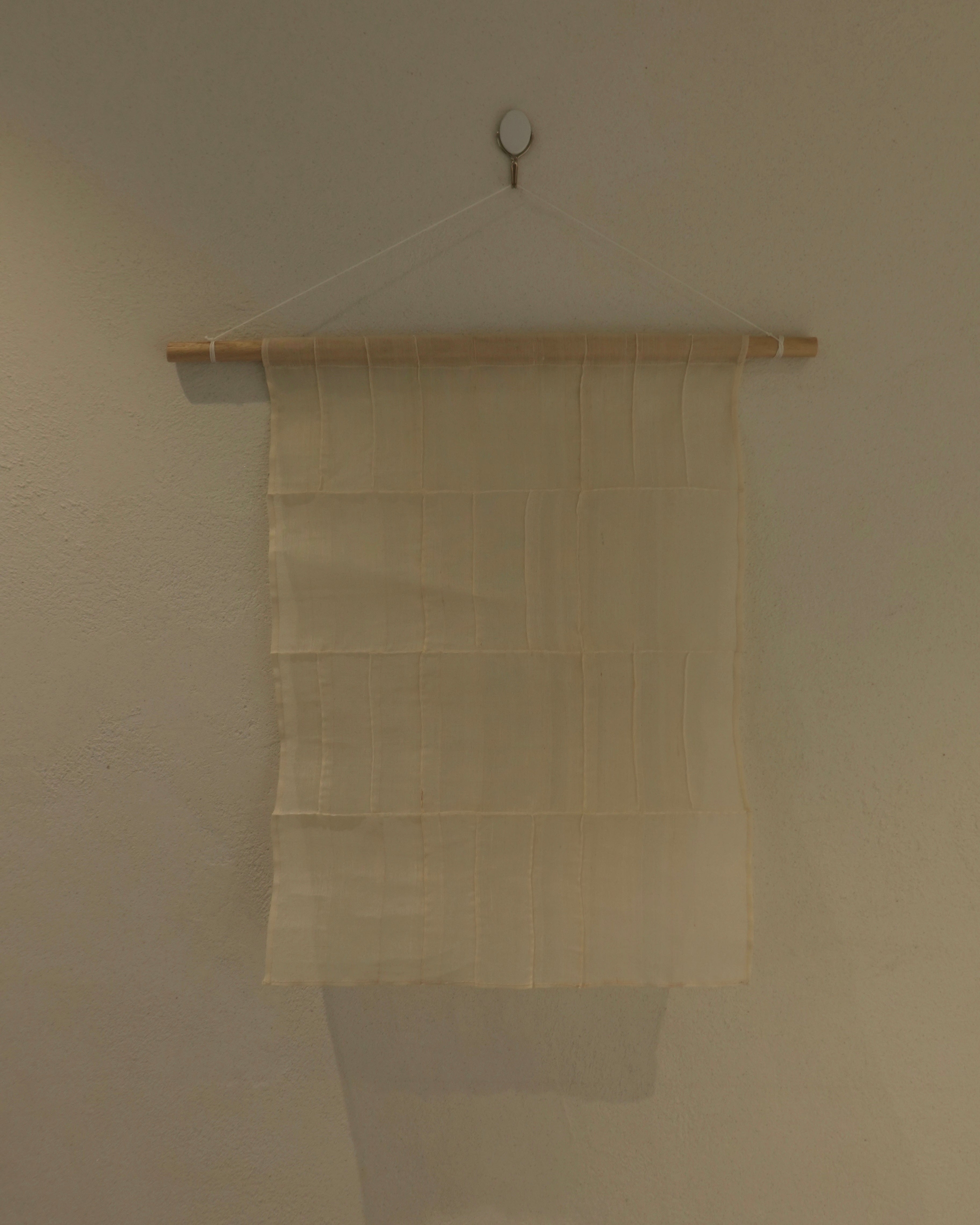 Jogakbo Silk Wall Hanging by Yuree — hand-pieced Korean silk patchwork, 30x40cm with wood dowel